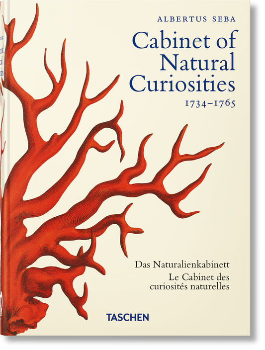 Closer view of the Seba cover with title, dates 1734 to 1765, and red coral art filling the left side