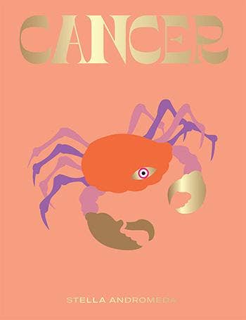 Front cover of the Cancer astrology book by Stella Andromeda with a stylized crab, shown up close