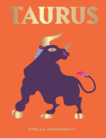 Full-bleed Taurus cover detail of the purple bull with gold horns and hooves and a pink-tipped tail