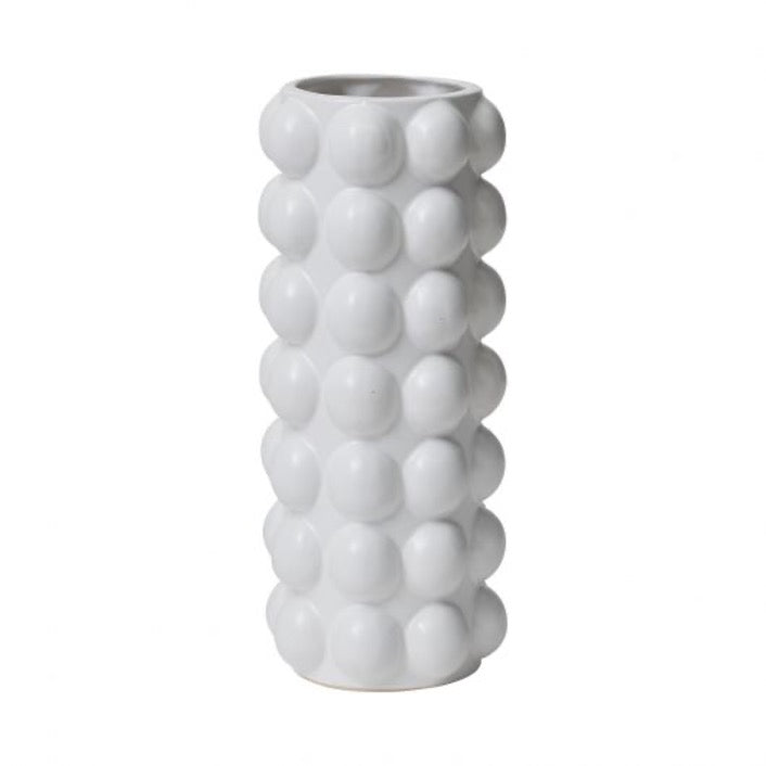 Modern bubble vase in matte white with seven rows of bubbles.