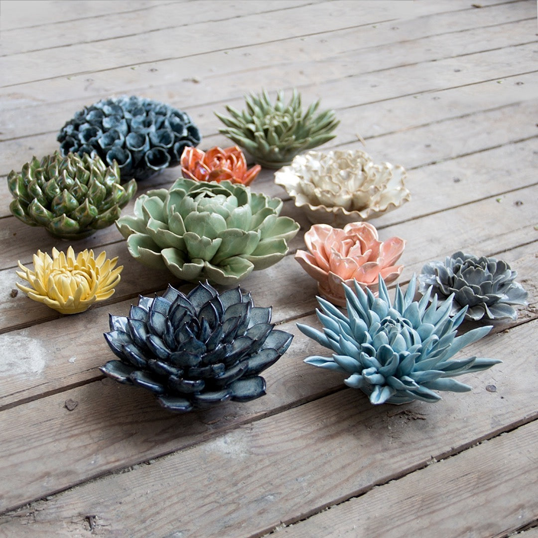 Collection of ceramic succulents and flowers in an assortment of colors