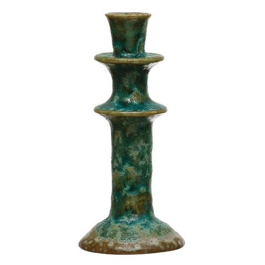 green reactive glaze candle holder