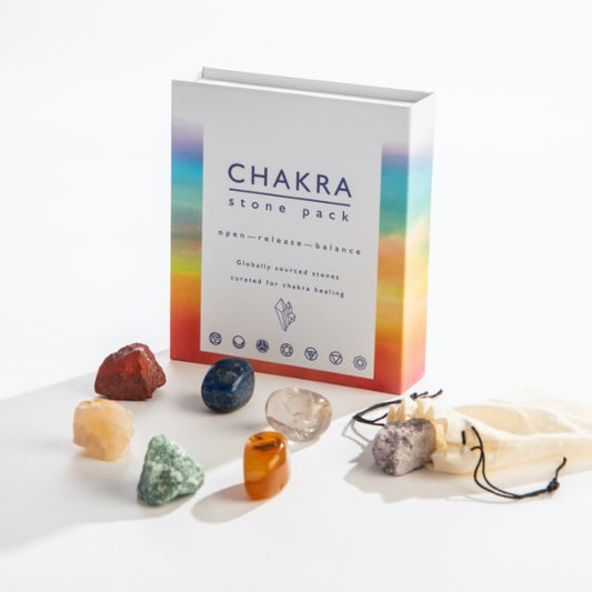 Raibow colored box with a variety of chakra stones