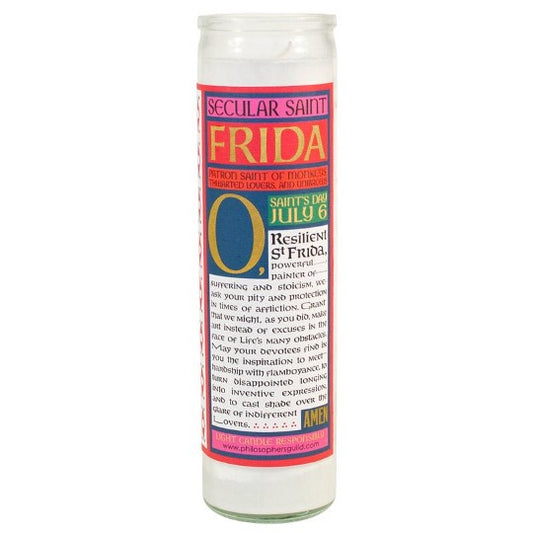 Secular saint candle of Frida Kahlo - back message