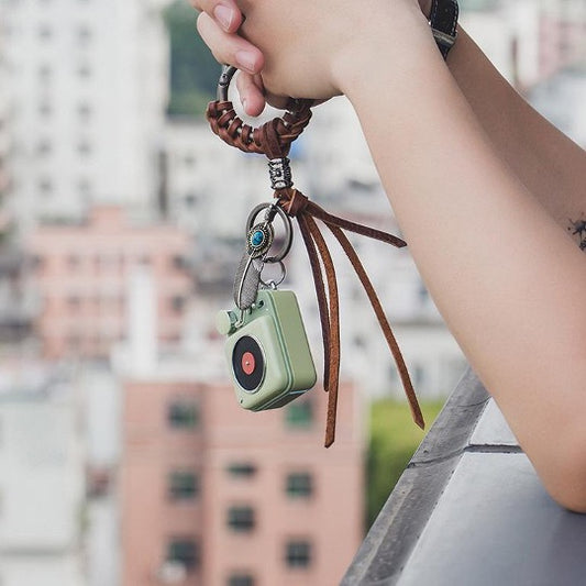 Green button speaker on keychain