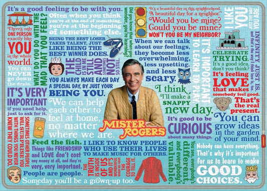 Puzzle with quotes and illustrations of Mister Rogers. 1000 pieces
