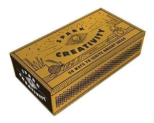 Spark Creativity, 50 Ways To Ignite Bright Ideas, gold box with black mystical designs.