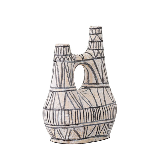 Abstract vase, black and white striped pattern, painted by hand.