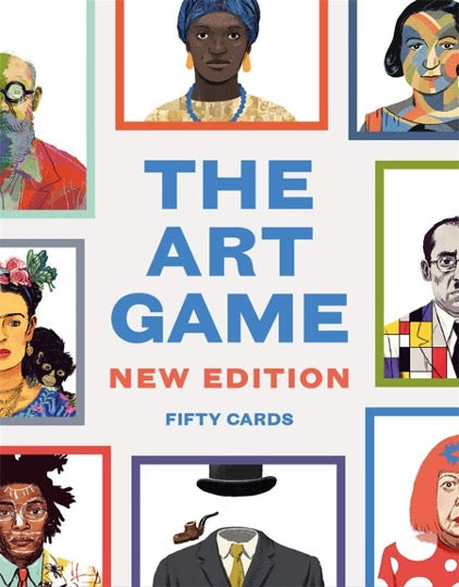 The Art Game New Edition Fifty Cards text. Illustration of various artists with colored borders around each image.