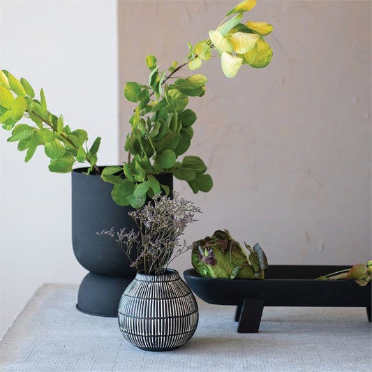 black & white vases with floral