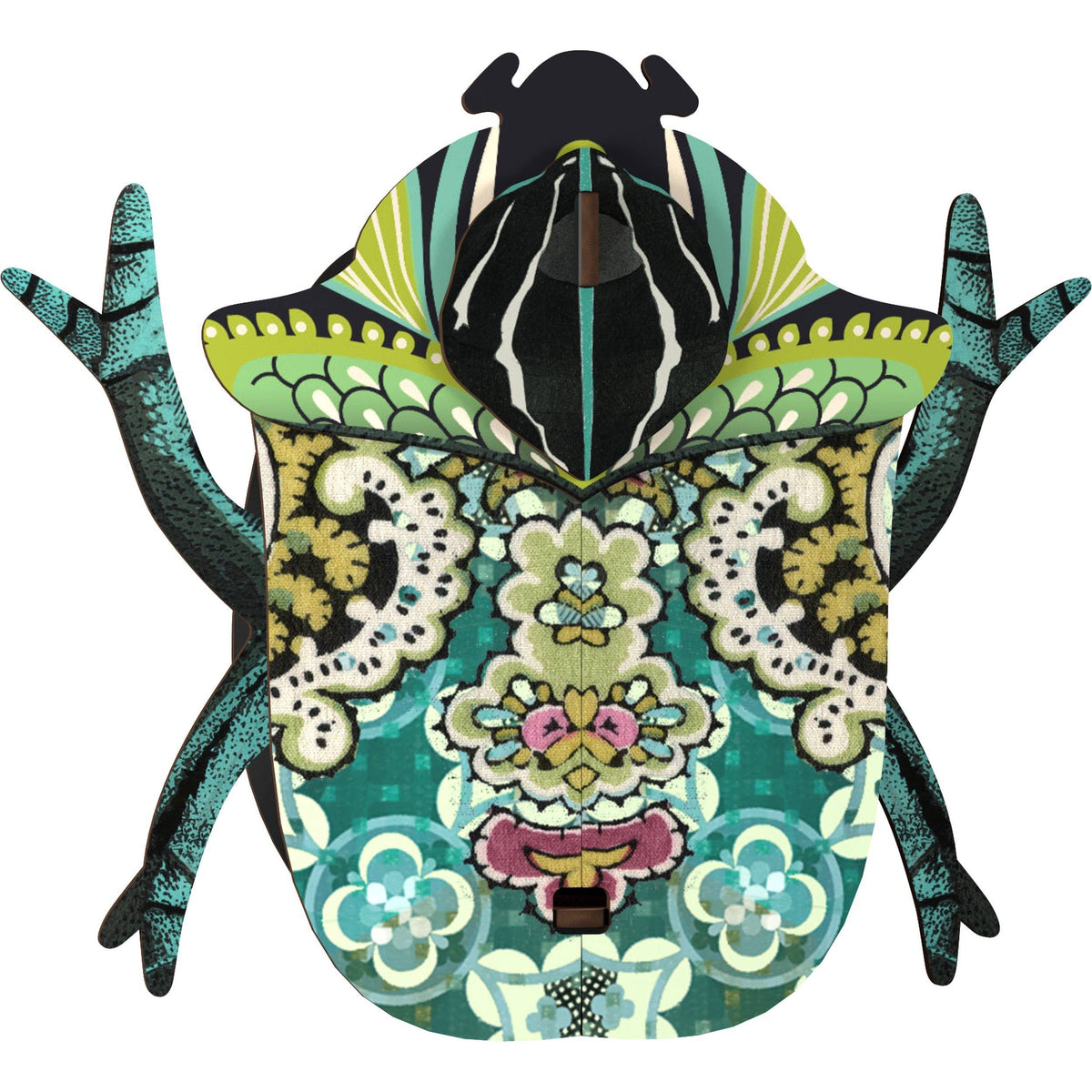 Bill beetle shown from a slight angle, highlighting its dimensional patterned shell