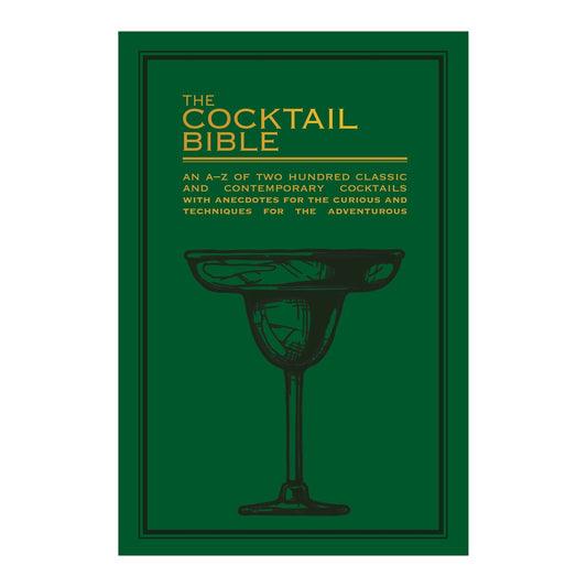 The Cocktail Bible book cover in green with gold title and a sketched margarita glass