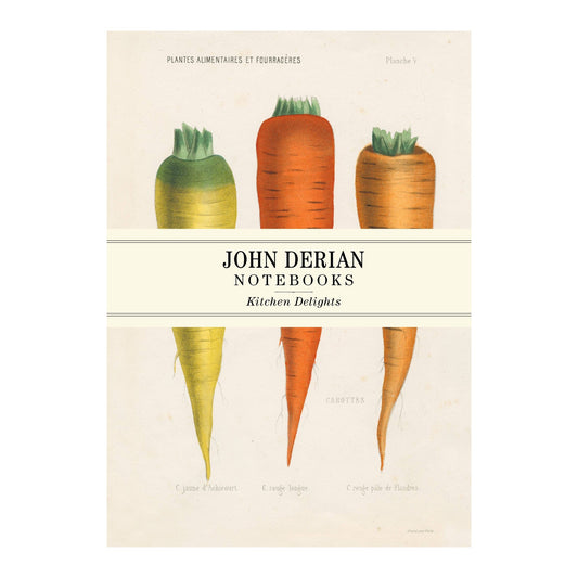 John Derian Kitchen Delights notebooks cover with vintage illustrations of three carrots