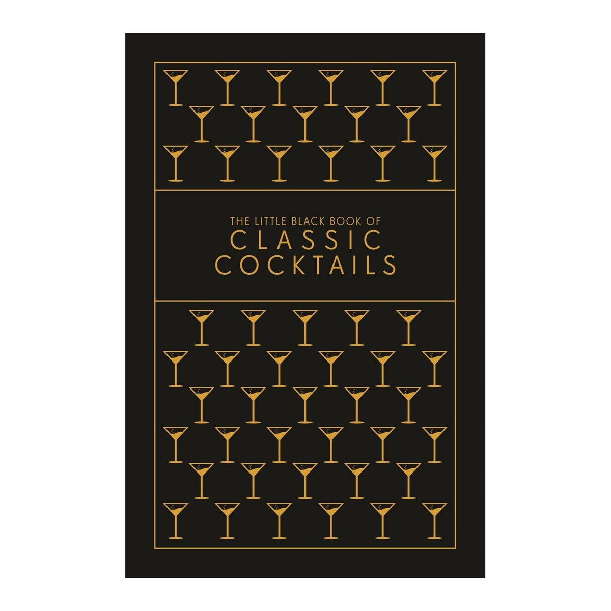 The Little Black Book of Classic Cocktails, black cover with rows of gold martini glass icons