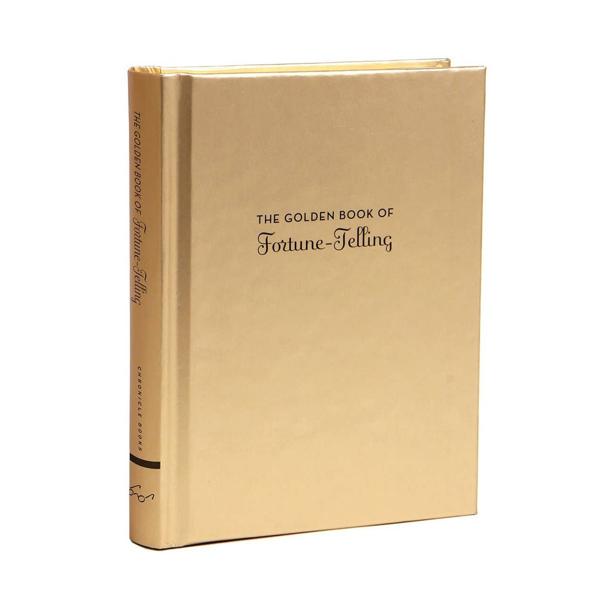 The Golden Book of Fortune-Telling, metallic gold hardcover standing at an angle with spine visible
