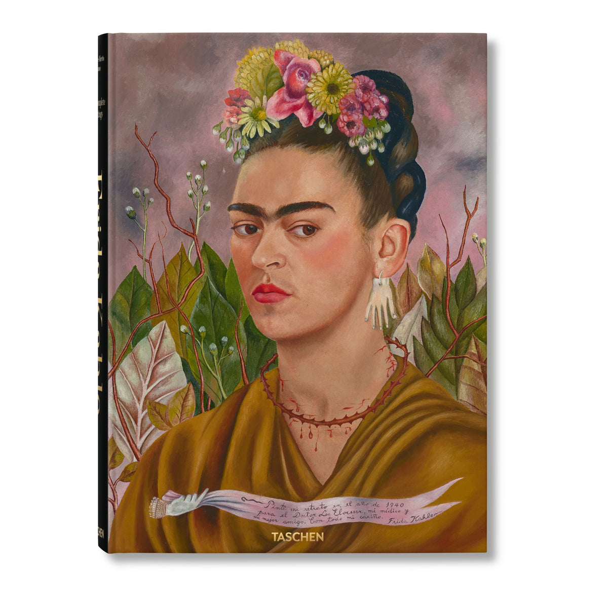 Frida Kahlo The Complete Paintings book cover with her self-portrait wearing a flower crown