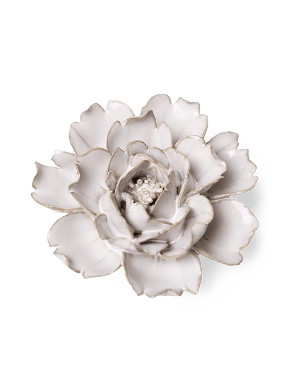 Ivory Rose ceramic flower with ruffled open petals around a center of small stamens