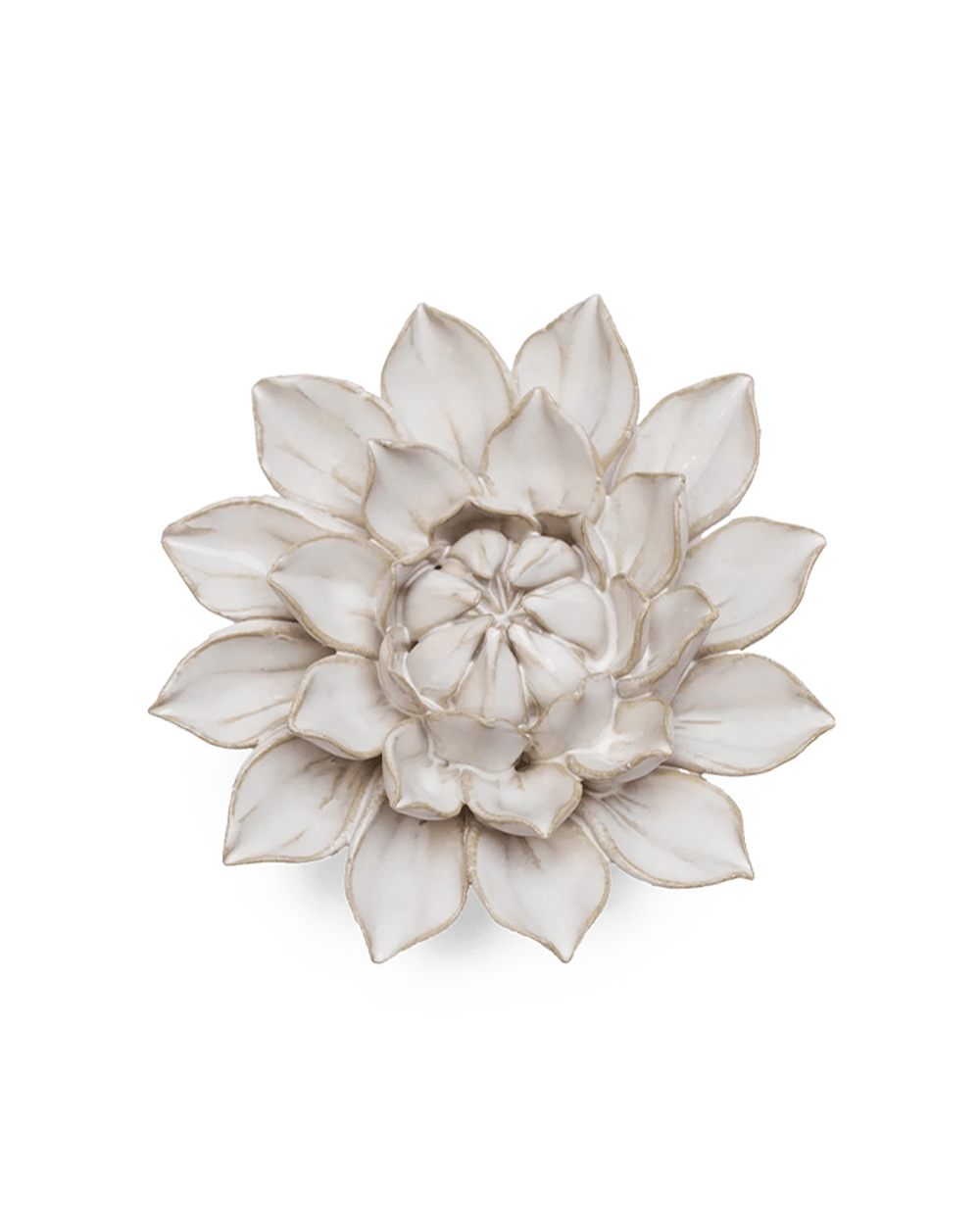 Ivory Monch Aster ceramic flower with pointed petals in rings around a round, textured center