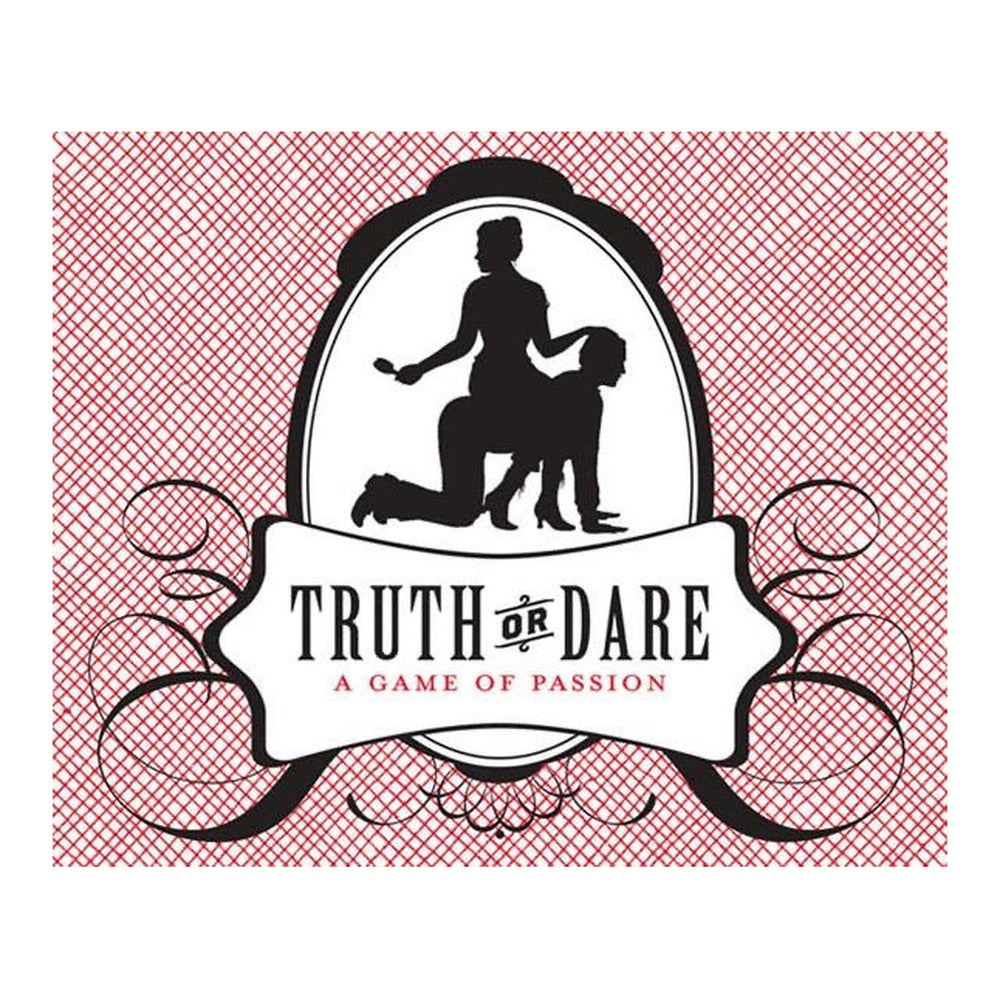 Truth or Dare: A Game of Passion cover with a silhouetted couple in an oval frame on red crosshatch