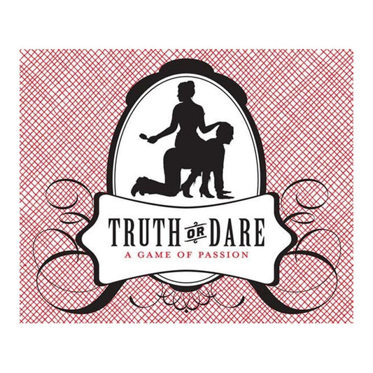 Truth or Dare: A Game of Passion cover with a silhouetted couple in an oval frame on red crosshatch
