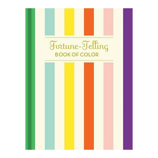Fortune-Telling Book of Color cover with vertical stripes in green, aqua, yellow, orange, pink, purple