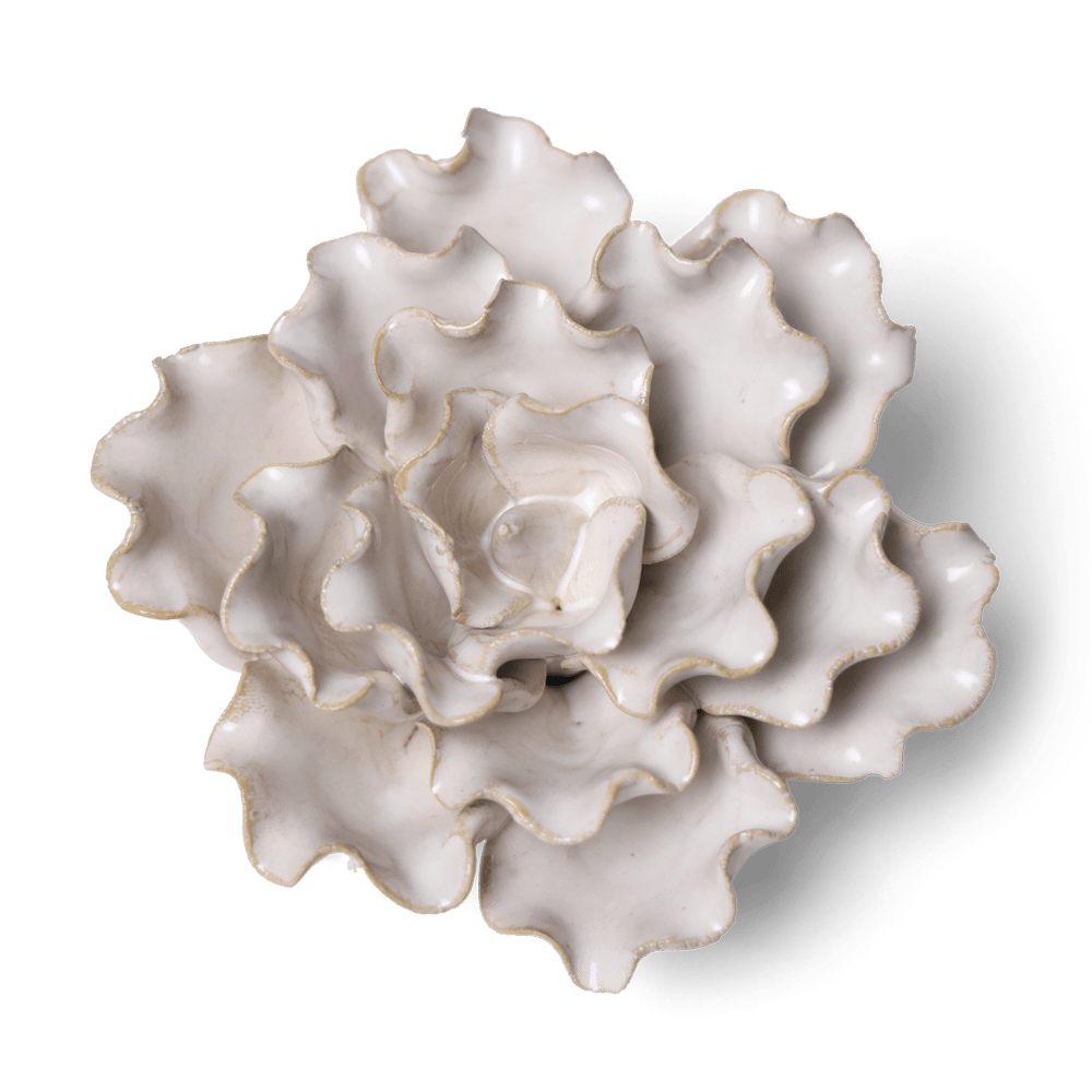 Ivory Sea Lettuce ceramic flower with wide, deeply ruffled petals in loose layers