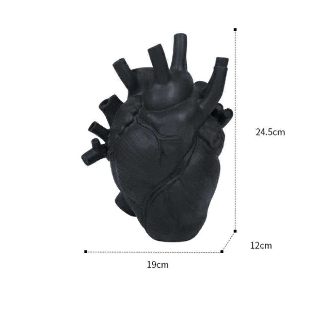 Anatomical heart vase in black.