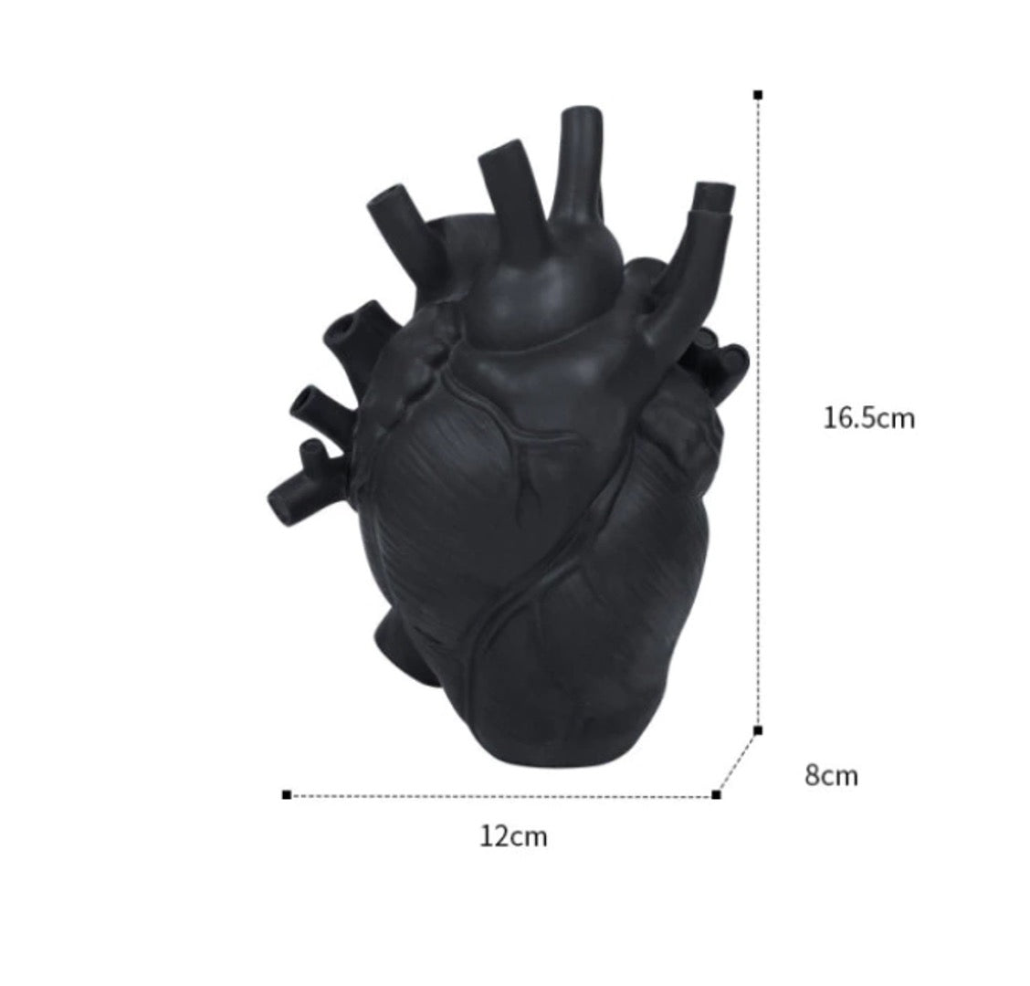 Anatomical heart vase in black.
