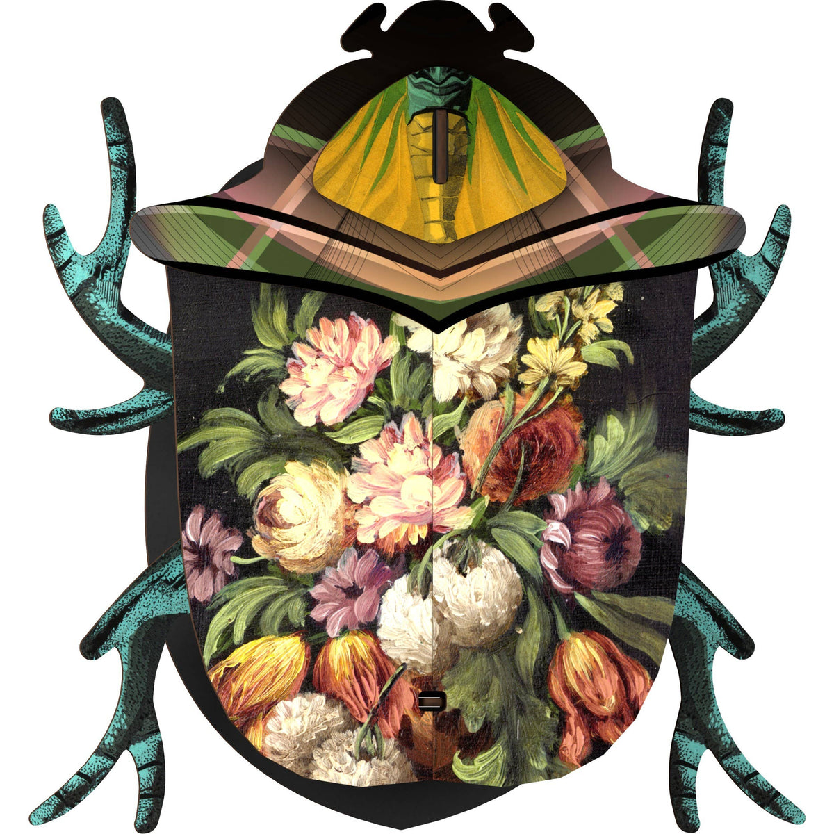 Keith beetle wall box at a slight angle, showing the floral still-life front and a black side edge