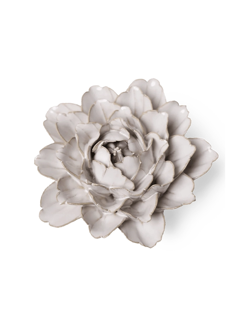 Ivory Comanche Peony ceramic flower with ruffled, cupped petals around a stamen-filled center
