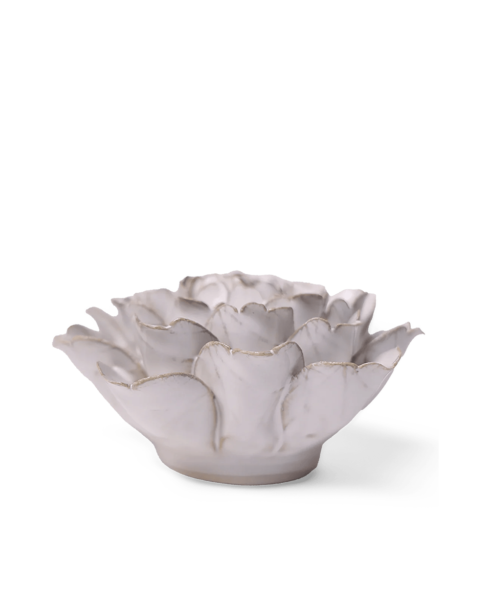 Side view of the Ivory Comanche Peony, a bowl of layered petals on a round base