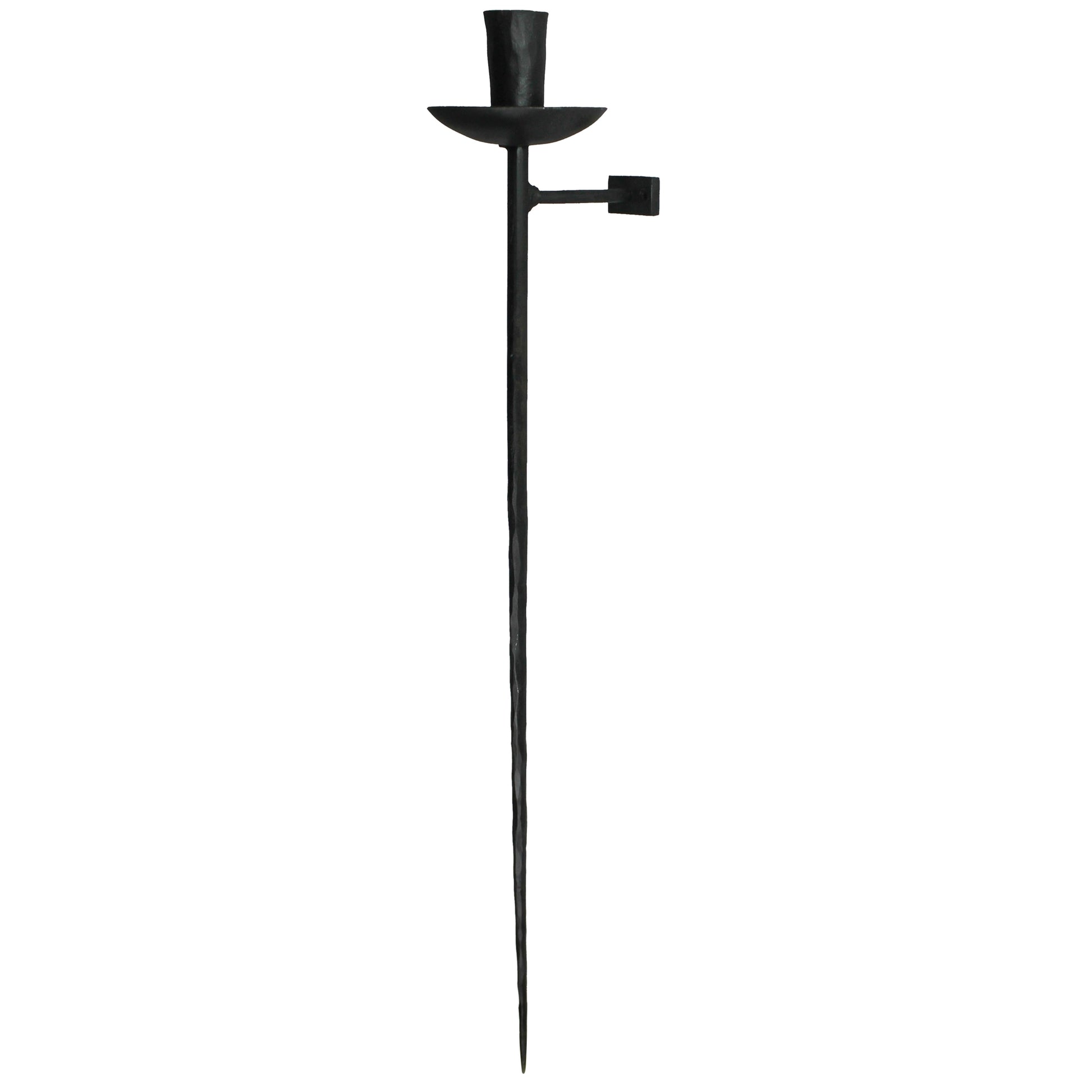 black hand forged wall sconce, single taper holder, long thin base