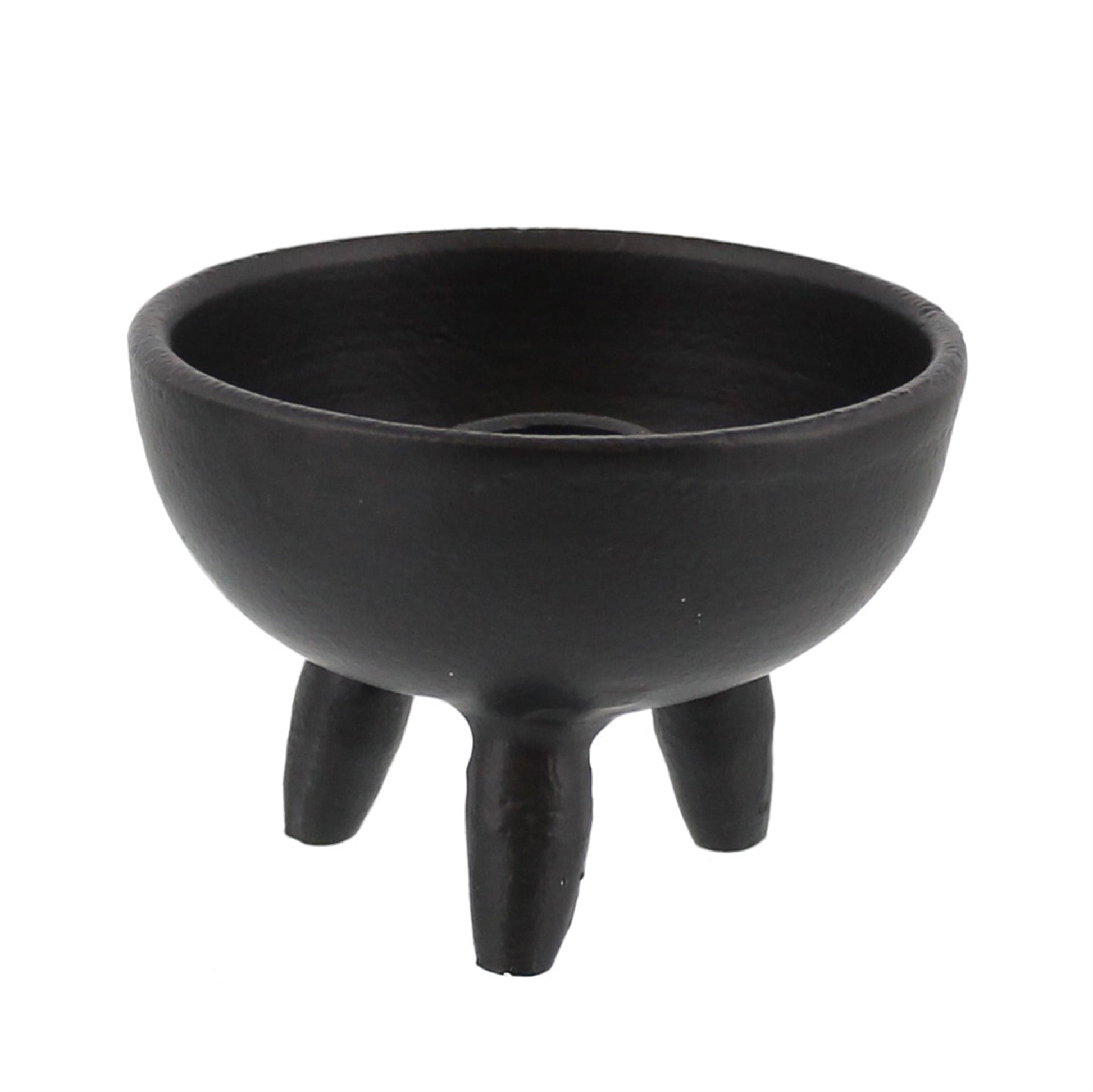 Matte black three footed round single incense or taper holder