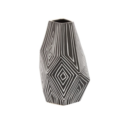 Abstract vase with linear designs in black and white