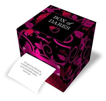 Box of Dares - black and magenta floral pattern box.