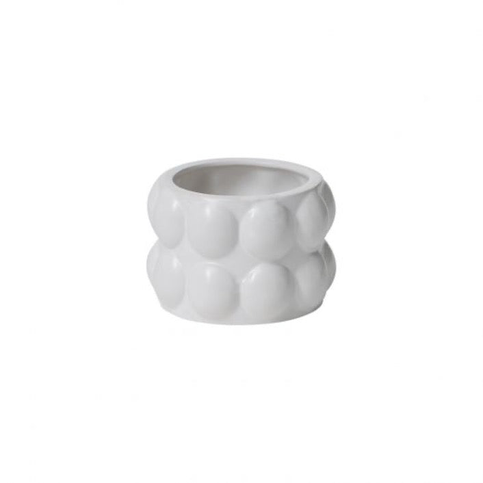 Modern bubble pot in matte white with two rows of bubbles.