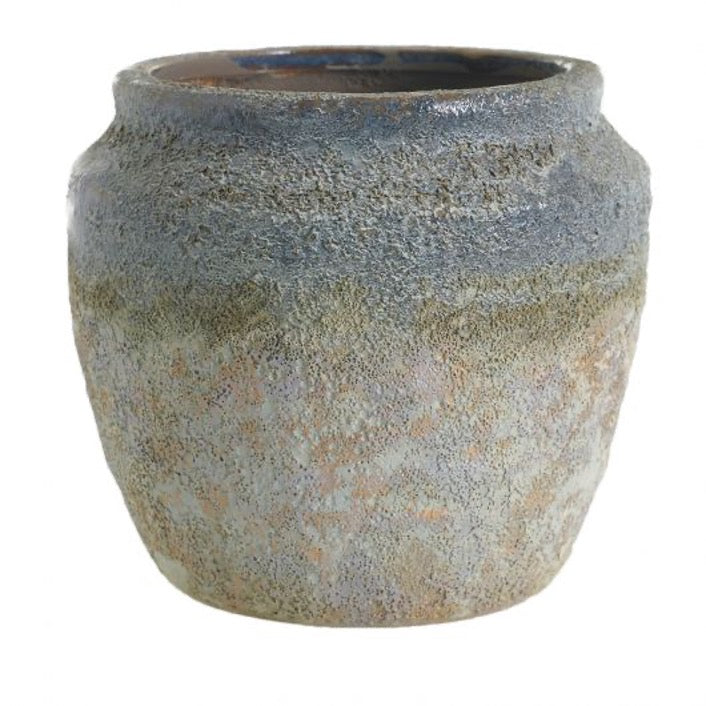 Ceramic pot with blue coloring.