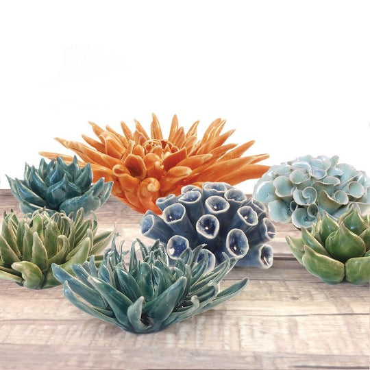 Collection of ceramic sea coral and flowers in an assortment of colors