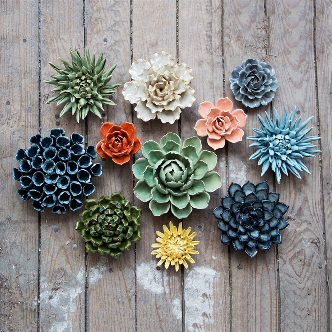 Collection of ceramic succulents and flowers in an assortment of colors