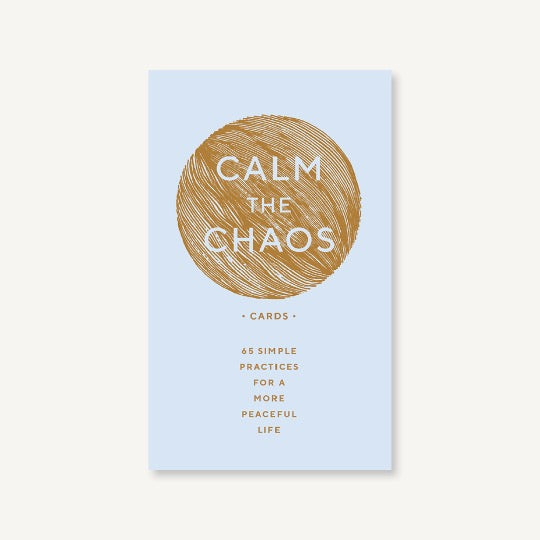 Calm the Chaos Cards. Gold text on light gray box