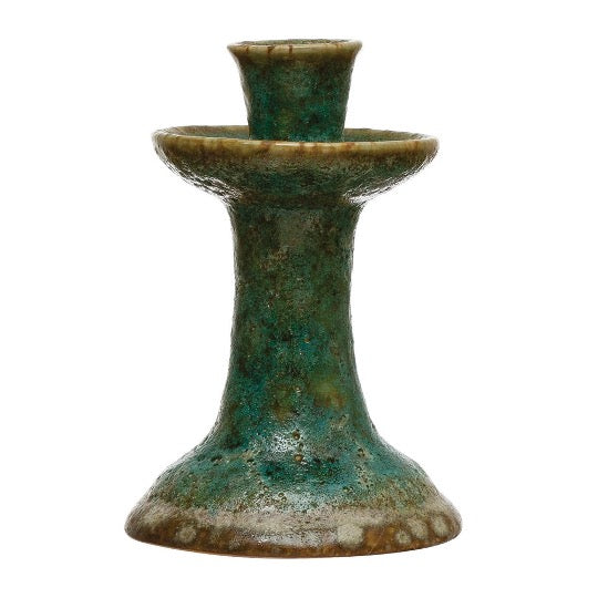 green reactive glaze candle holder