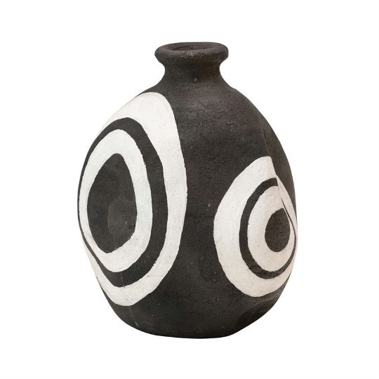 black abstract bud vase with white circles
