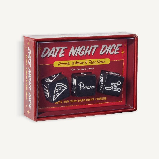 Date Night Dice. black dice in red box