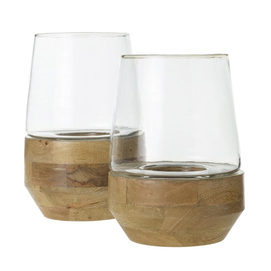 Set of terrariums with light wood base and glass top