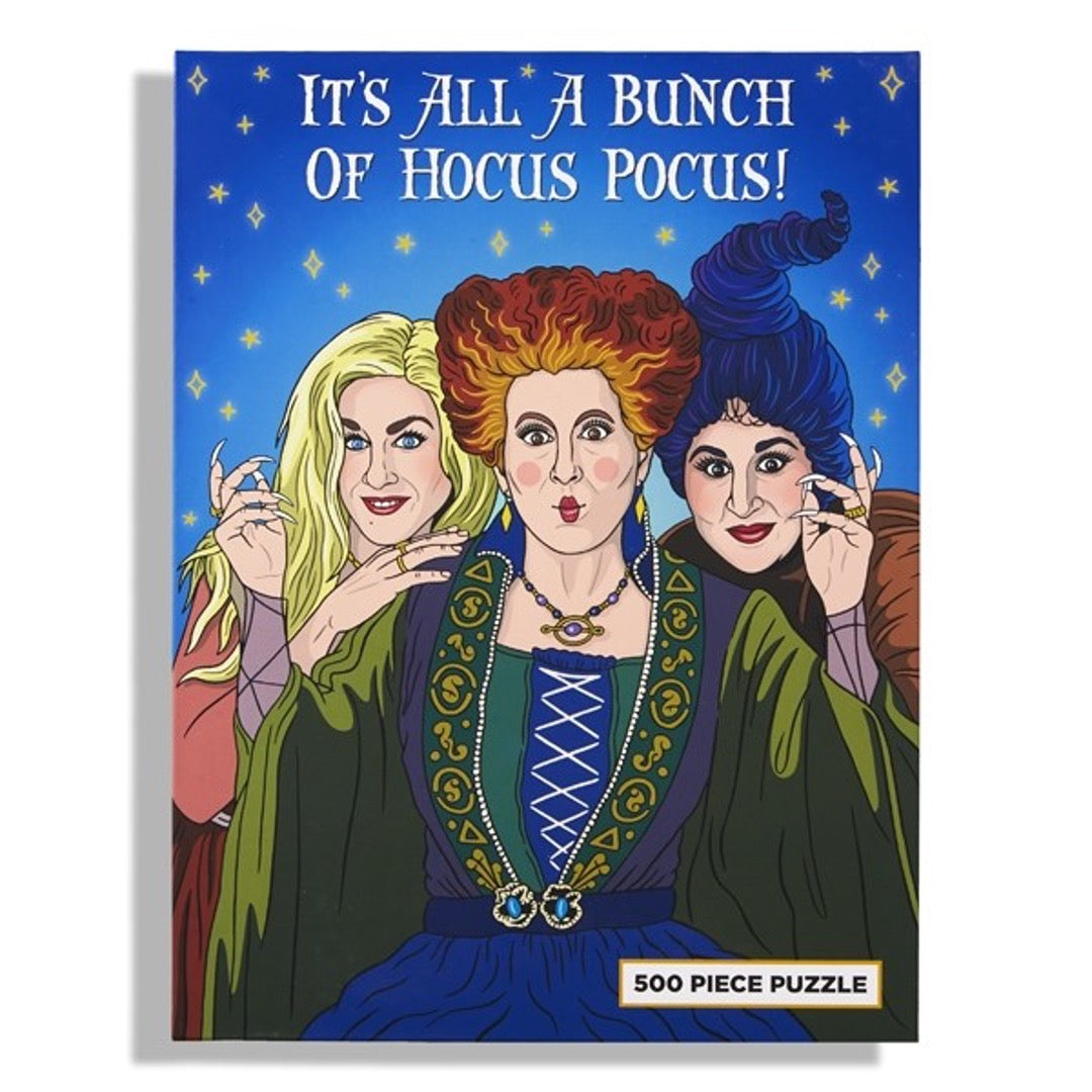 Illustration of Hocus Pocus witches with text "It's All A Bunch of Hocus Pocus!"  500 piece puzzle