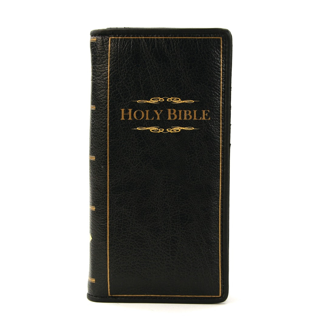 Holy Bible wallet in black. 