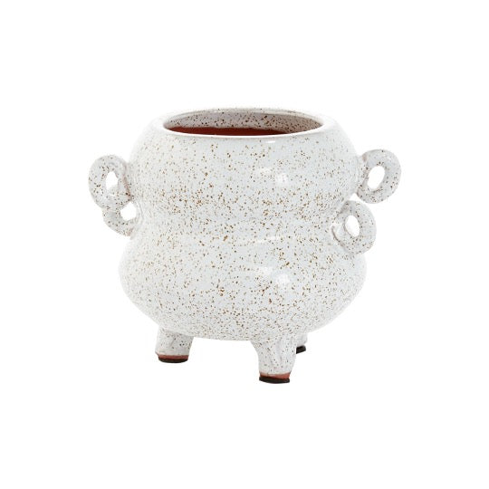 White terracotta pot with loop handles