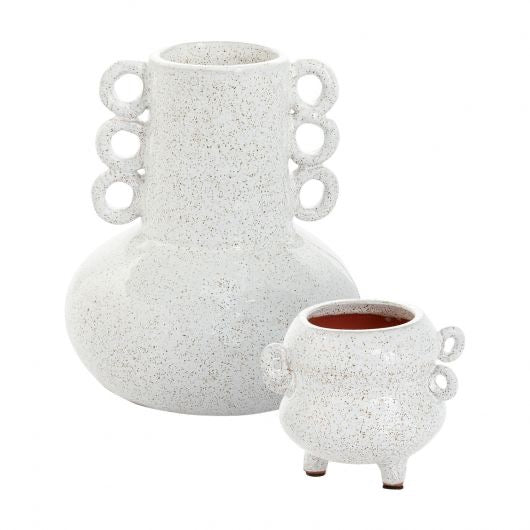 White terracotta vase and pot with loop handles
