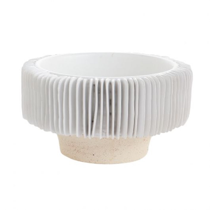 White ceramic compote with thin slices pattern