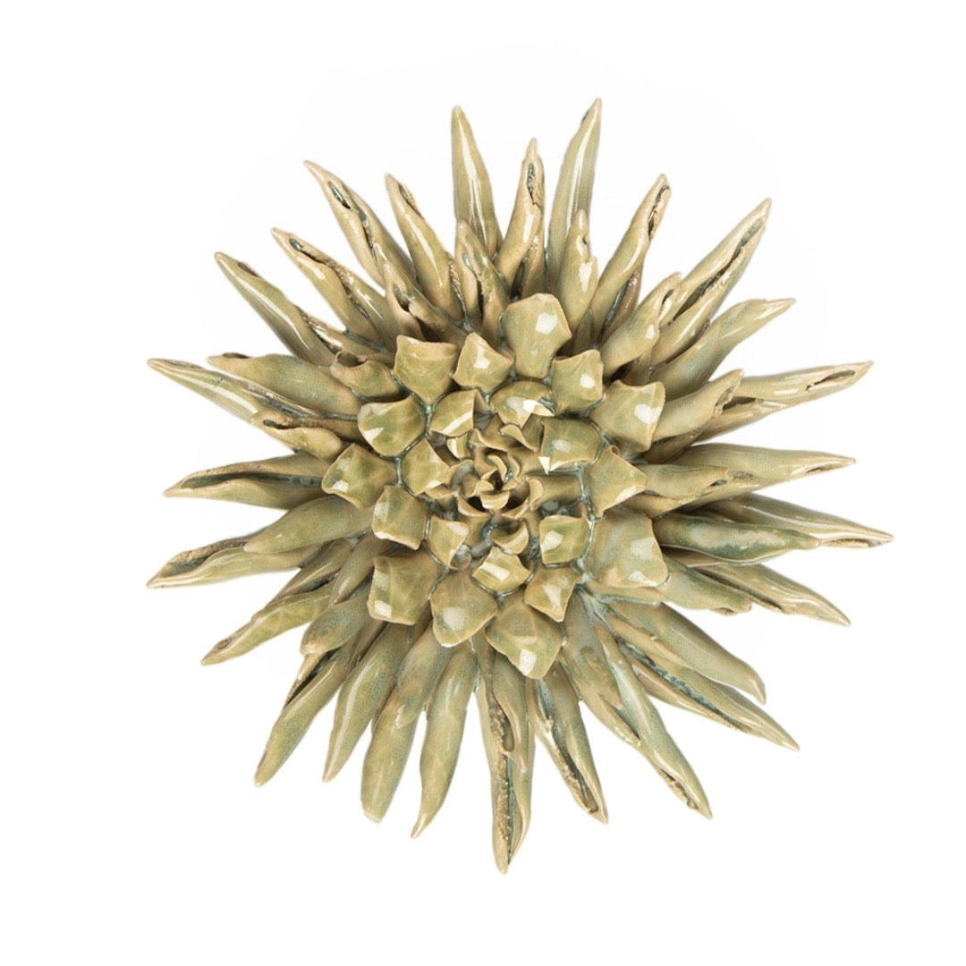 Ceramic large green flower, top view.